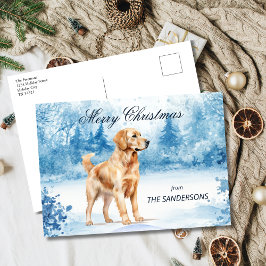 Watercolor Golden Retriever Winter Christmas シーズンポストカード