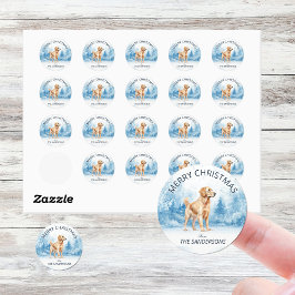 Watercolor Golden Retriever Winter Christmas ラウンドシール
