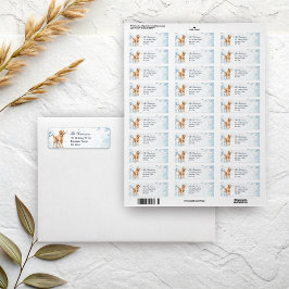 Watercolor Golden Retriever Winter Holiday Card ラベル