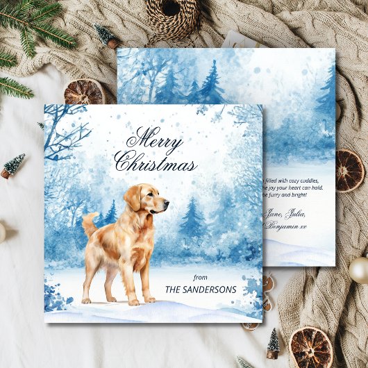 Watercolor Golden Retriever Winter Scene Christmas シーズンカード
