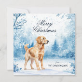 Watercolor Golden Retriever Winter Scene Christmas シーズンカード (正面)