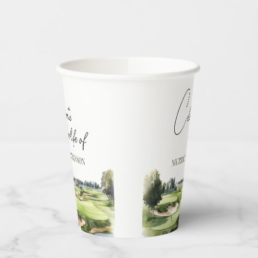 Watercolor Golf Course Golfer Memorial 紙コップ (左)
