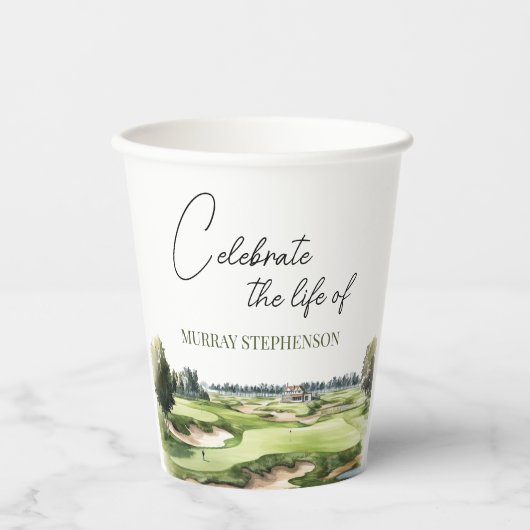 Watercolor Golf Course Golfer Memorial 紙コップ (正面)