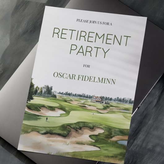 Watercolor Golf Course Photo Retirement Party 招待状