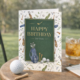 Watercolor Golf Happy Birthday Card for Him カード