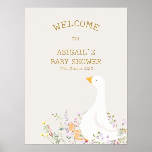 Watercolor Goose Floral Baby Shower Welcome Sign ポスター (正面)