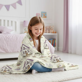 Watercolor Goose Lavender Farm House フリースブランケット