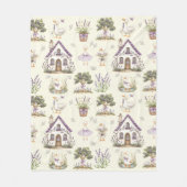Watercolor Goose Lavender Farm House フリースブランケット (正面)
