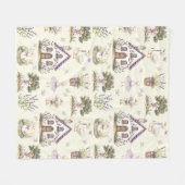 Watercolor Goose Lavender Farm House フリースブランケット (正面(横))