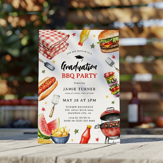 Watercolor Graduation BBQ Party 招待状