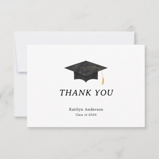 Watercolor Graduation Cap Thank You Card (正面)