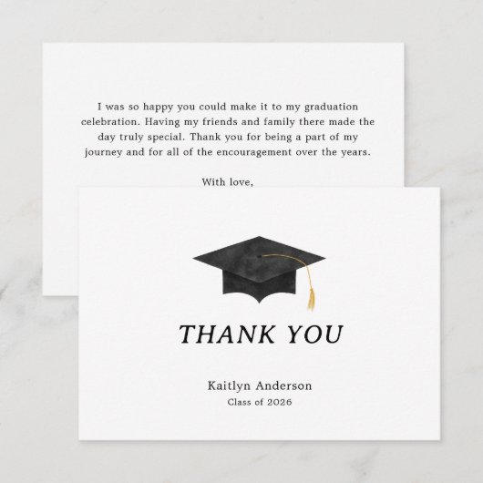 Watercolor Graduation Cap Thank You Card (正面/裏面)
