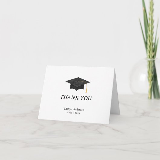 Watercolor Graduation Cap Thank You Folded Card ノートカード (正面)