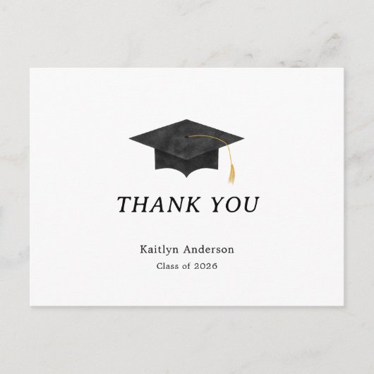 Watercolor Graduation Cap Thank You Postcard ポストカード (正面)