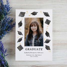 Watercolor Graduation Caps Grad Announcement Card 案内状