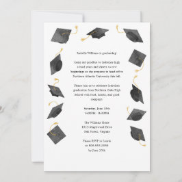 Watercolor Graduation Caps Grad Party Invitation 案内状
