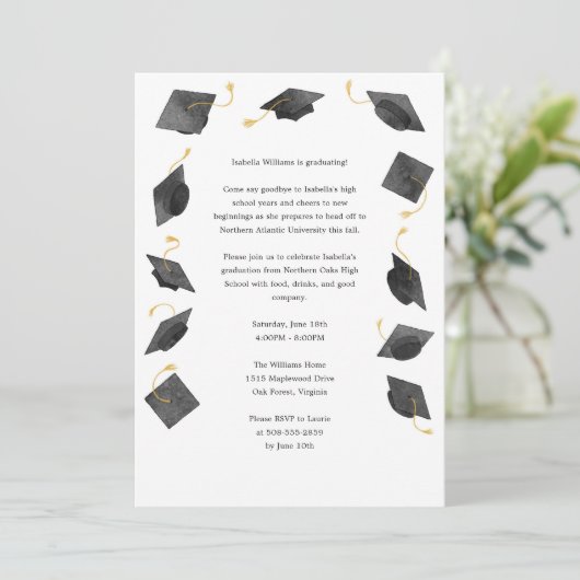 Watercolor Graduation Caps Grad Party Invitation 案内状 (スタンド正面)