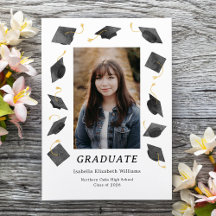 Watercolor Graduation Caps Multiple Photo Grad