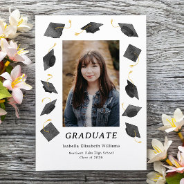 Watercolor Graduation Caps Multiple Photo Grad 案内状
