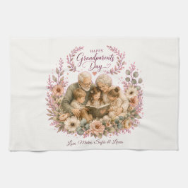 Watercolor Grandparents Day / Abuelos Floral キッチンタオル