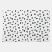 Watercolor  gray black and whit polka dot pattern キッチンタオル (横)