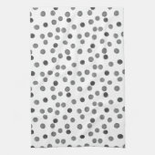 Watercolor  gray black and whit polka dot pattern キッチンタオル (縦)