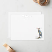 Watercolor Great Blue Heron Bird Personalized Flat ノートカード (正面/裏面インサイチュ)