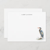 Watercolor Great Blue Heron Bird Personalized Flat ノートカード (正面/裏面)