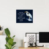 Watercolor Great Blue Heron Inspirational Quote ポスター (ホームオフィス)