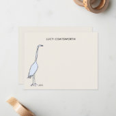 Watercolor Great Blue Heron Monogram Birdwatcher ノートカード (正面/裏面インサイチュ)