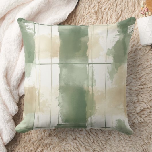 Watercolor Green Abstract Throw Pillow  クッション (ブランケット)