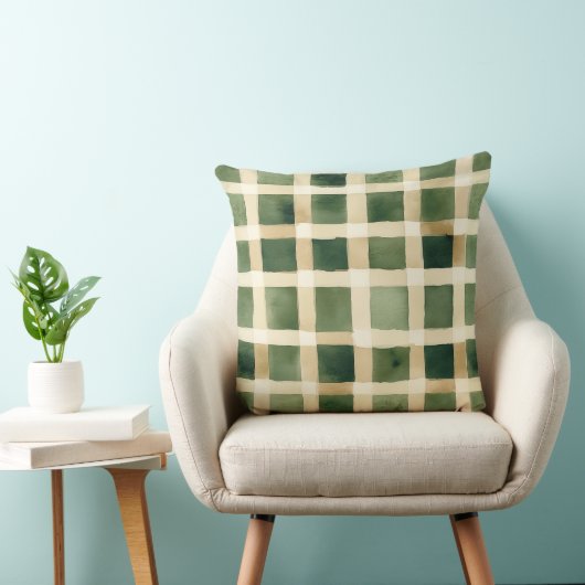 Watercolor Green Abstract Throw Pillow  クッション (椅子)