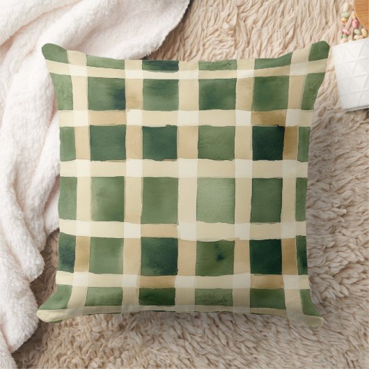 Watercolor Green Abstract Throw Pillow  クッション (ブランケット)