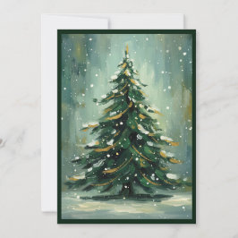 Watercolor Green Christmas Tree Winter Holiday シーズンカード
