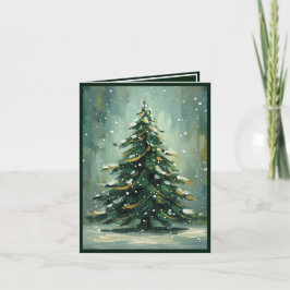 Watercolor Green Christmas Tree Winter Holiday シーズンカード