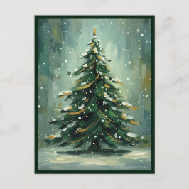 Watercolor Green Christmas Tree Winter Holiday シーズンポストカード
