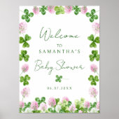 Watercolor Green Clovers Baby Shower Welcome Sign ポスター (正面)
