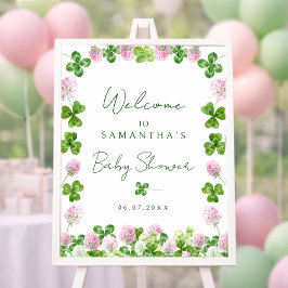 Watercolor Green Clovers Baby Shower Welcome Sign ポスター