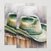 Watercolor Green Cowboy Hat in Snow Wedding Shower 招待状 (正面/裏面)