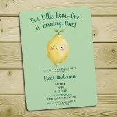 Watercolor Green Cute Lemon First Birthday 招待状