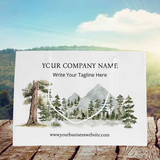 Watercolor Green Forest Outdoor Business ラージペーパーバッグ