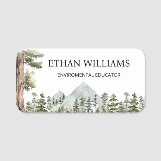 Watercolor Green Forest Personalized  名札 (正面)