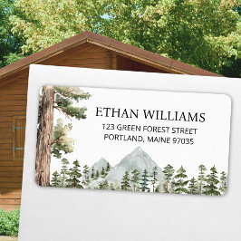 Watercolor Green Forest Personalized Address ラベル