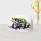 Watercolor Green Frog, Cute Colorful Toad  カード (黄色い花)