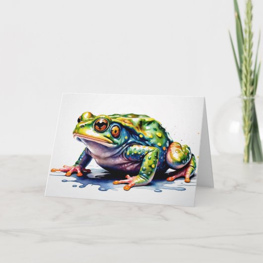 Watercolor Green Frog, Cute Colorful Toad  カード (正面)