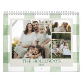 Watercolor Green Gingham Family Photo Calendar カレンダー (カバー)