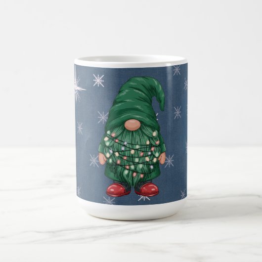 Watercolor Green Gnome Christmas Lights コーヒーマグカップ (中央)