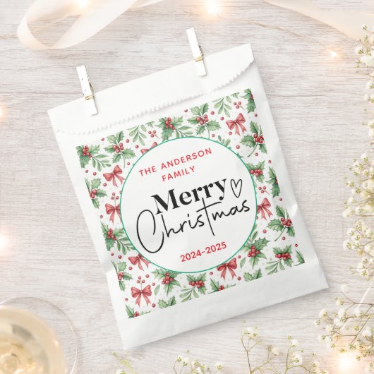 : Watercolor Green Grass – Festive Christmas Party フェイバーバッグ (クリップ留めされた状態)