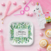 : Watercolor Green Grass – Festive Christmas Party ペーパープレート (パーティー)