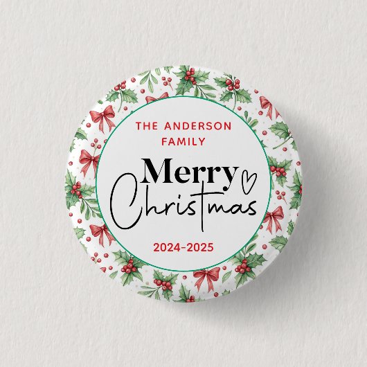 : Watercolor Green Grass – Festive Christmas Party 缶バッジ (正面)